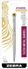 Zebra Pen Styluspen Twist Retractable Ballpoint Pen, Fine Point, 0.7Mm, Black Ink, Silver Barrel, 1-Count
