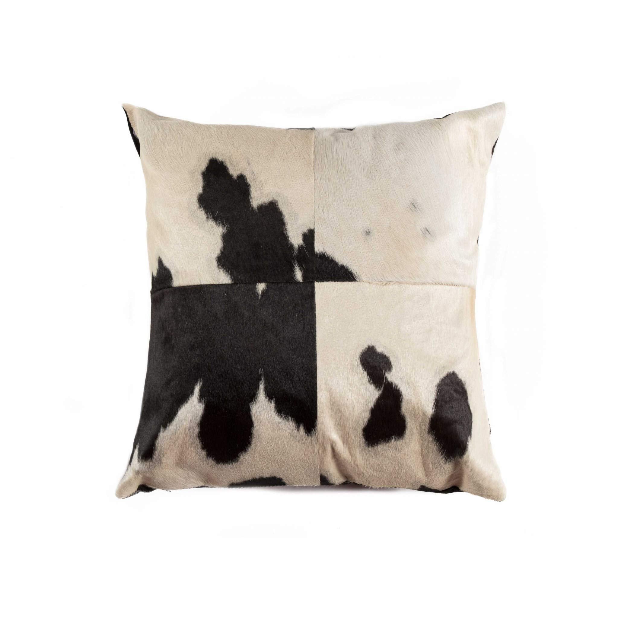 HomeRoots Black & White Cowhide, Microsuede, Polyfill 18' X 18' X 5' Black and White Quattro Pillow