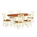 East West Furniture PLDO7-WHI-W 7 Piece Modern Dining Table Set Consist of an Oval Wooden Table with Butterfly Leaf and 6 Kitchen Dining Chairs, 42x78 Inch, Buttermilk & Cherry