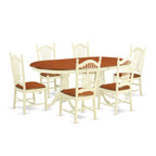 East West Furniture PLDO7-WHI-W 7 Piece Modern Dining Table Set Consist of an Oval Wooden Table with Butterfly Leaf and 6 Kitchen Dining Chairs, 42x78 Inch, Buttermilk & Cherry