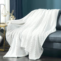 Vessia Flannel Fleece White Throw Blanket(50X70 Inch), Lightweight Couch White Blanket, Warm And Soft Stripe Bed Blanket, Cozy C