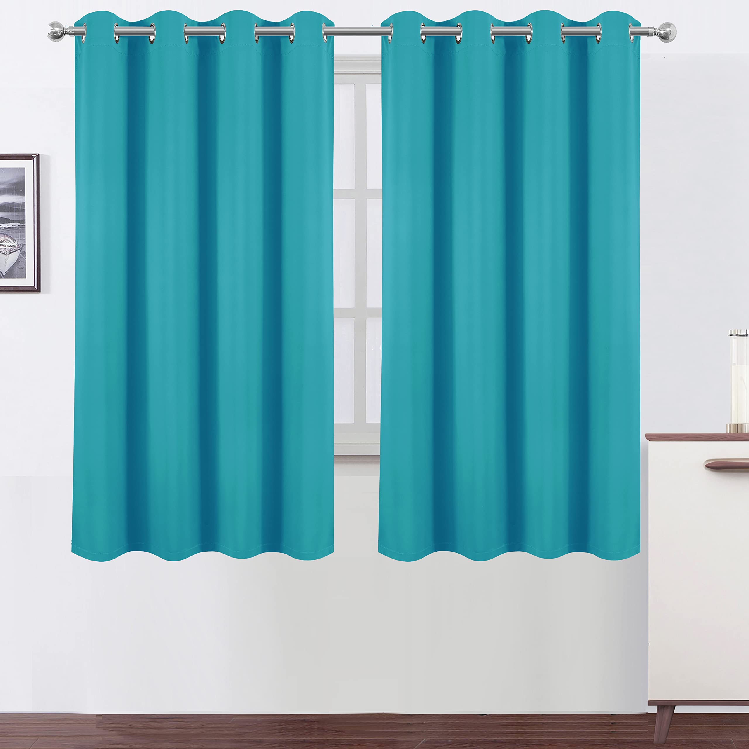 Lemomo 100% Blackout Curtains 52 X 63 Inch/Teal Curtains 2 Panels With Black Lining Room Darkening Thermal Insulated Bedroom Cur