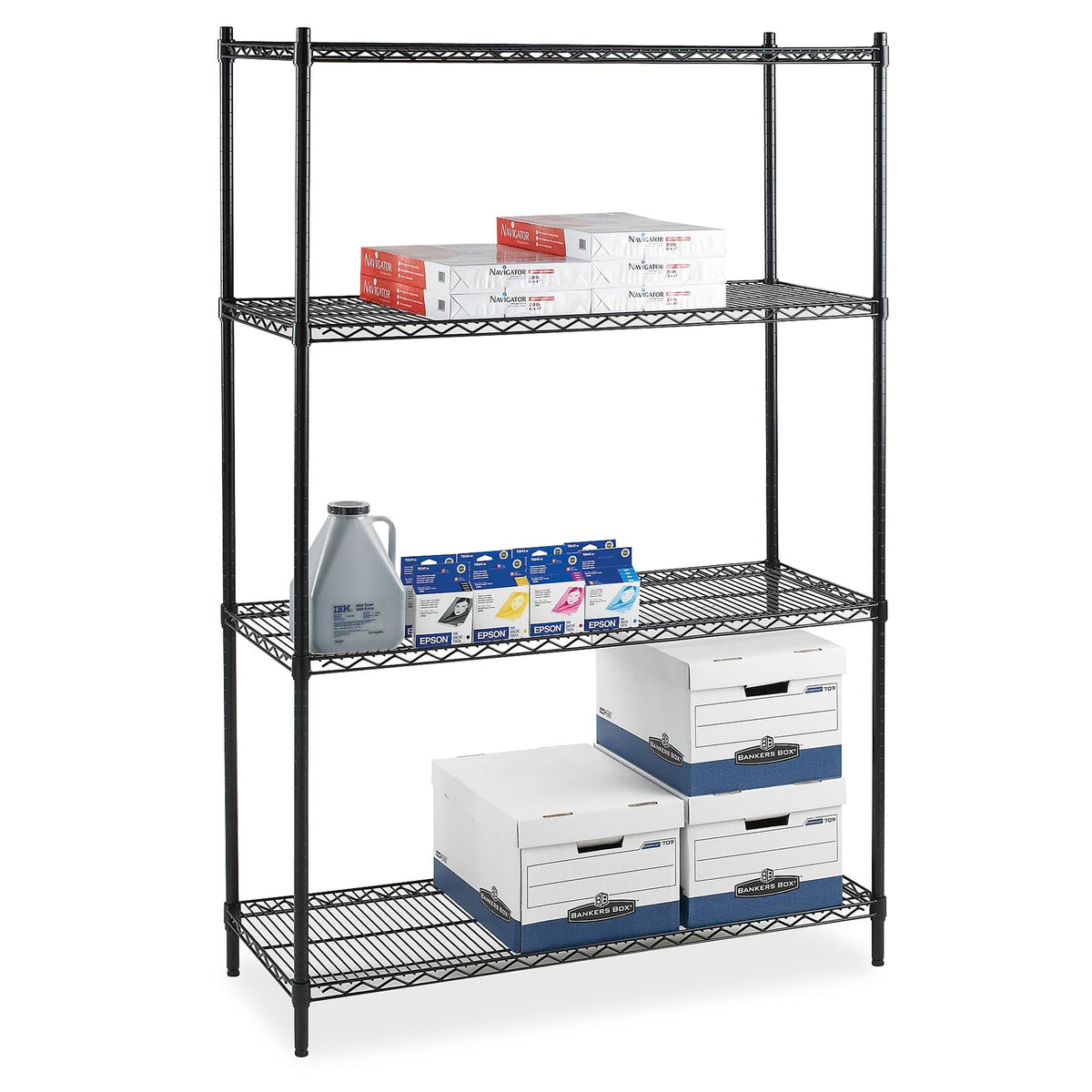 Lorell Starter Shelving Unit, 4 Shelves/4 Posts, 36 By 24 By 72-Inch, Black