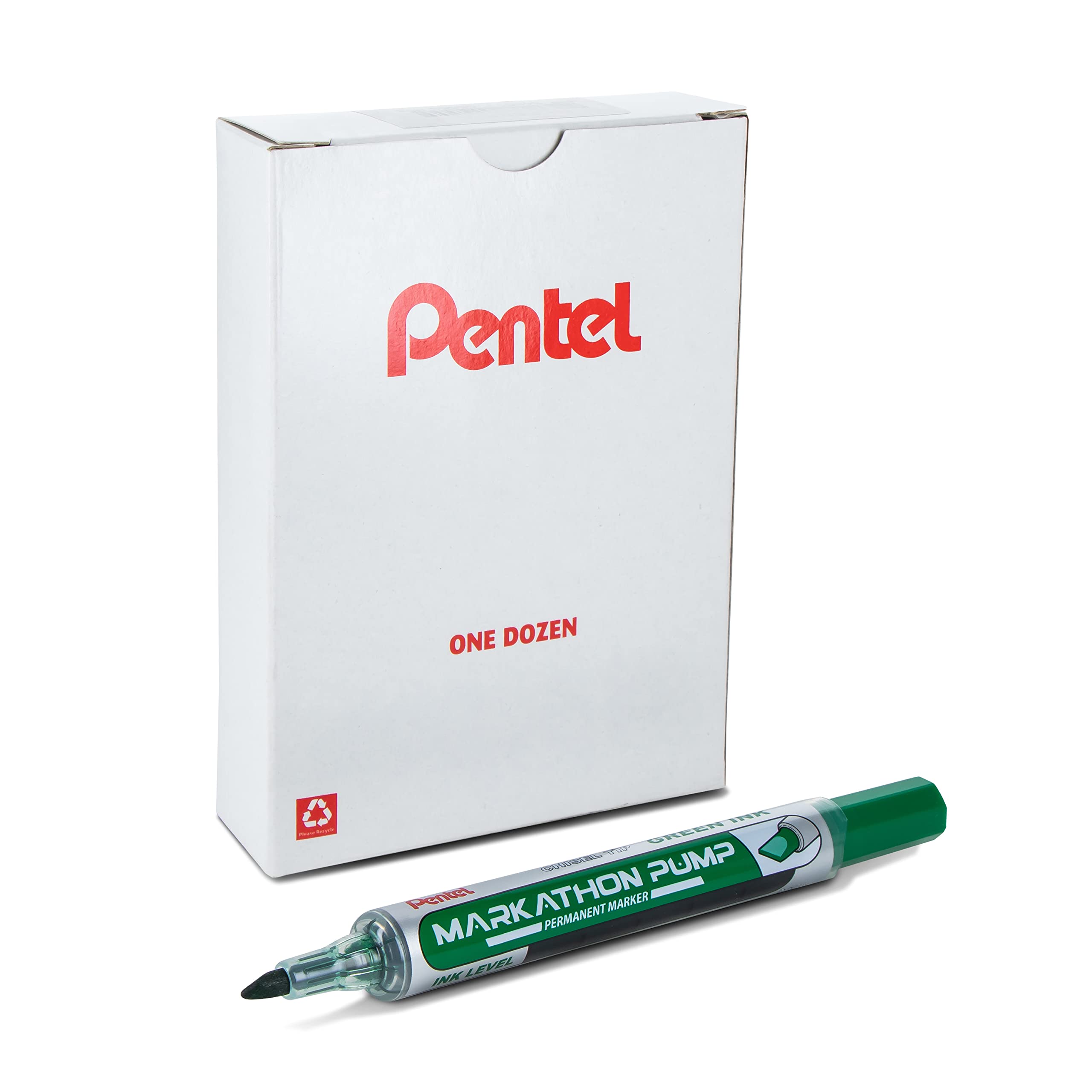 Pentel Markathon Pump Permanent Marker, Chisel Tip, Green Ink, 12 Pack (Nlf60X-D)