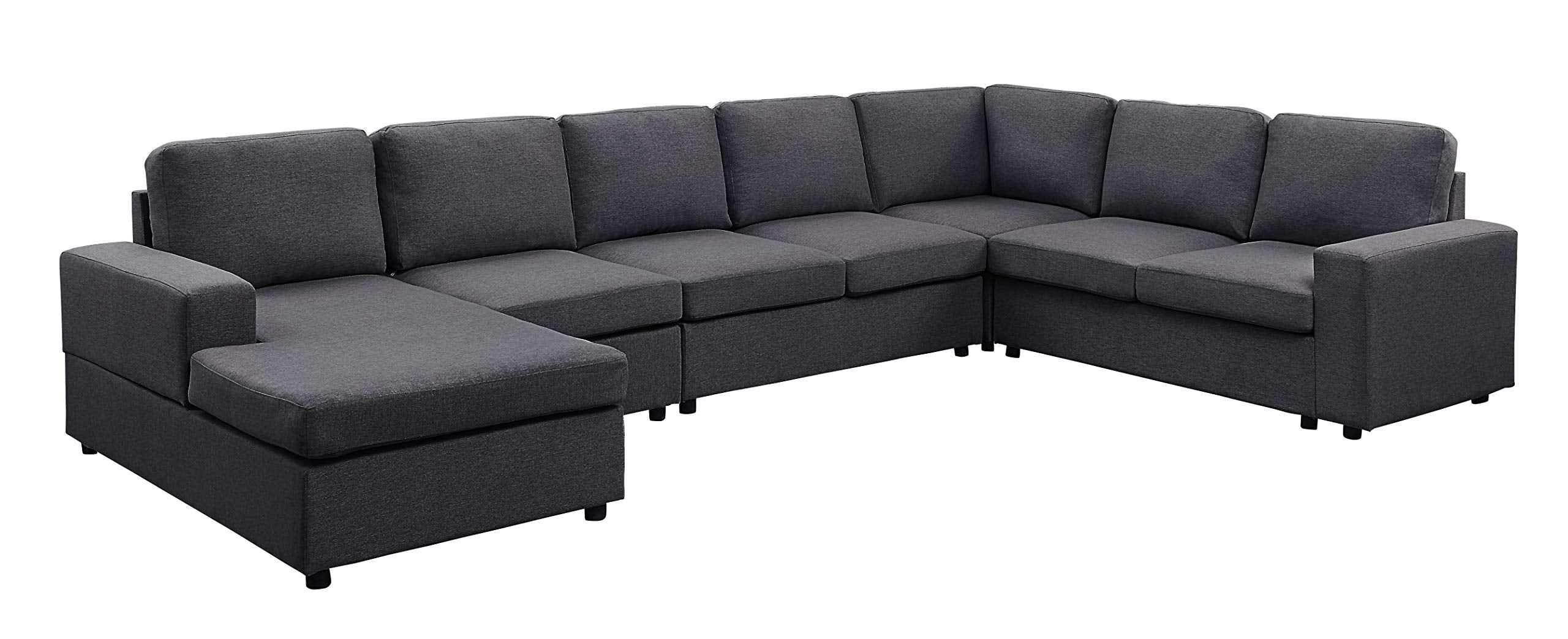 Lilola Home Tifton Modular Sectional Sofa with Reversible Chaise in Dark Gray Linen
