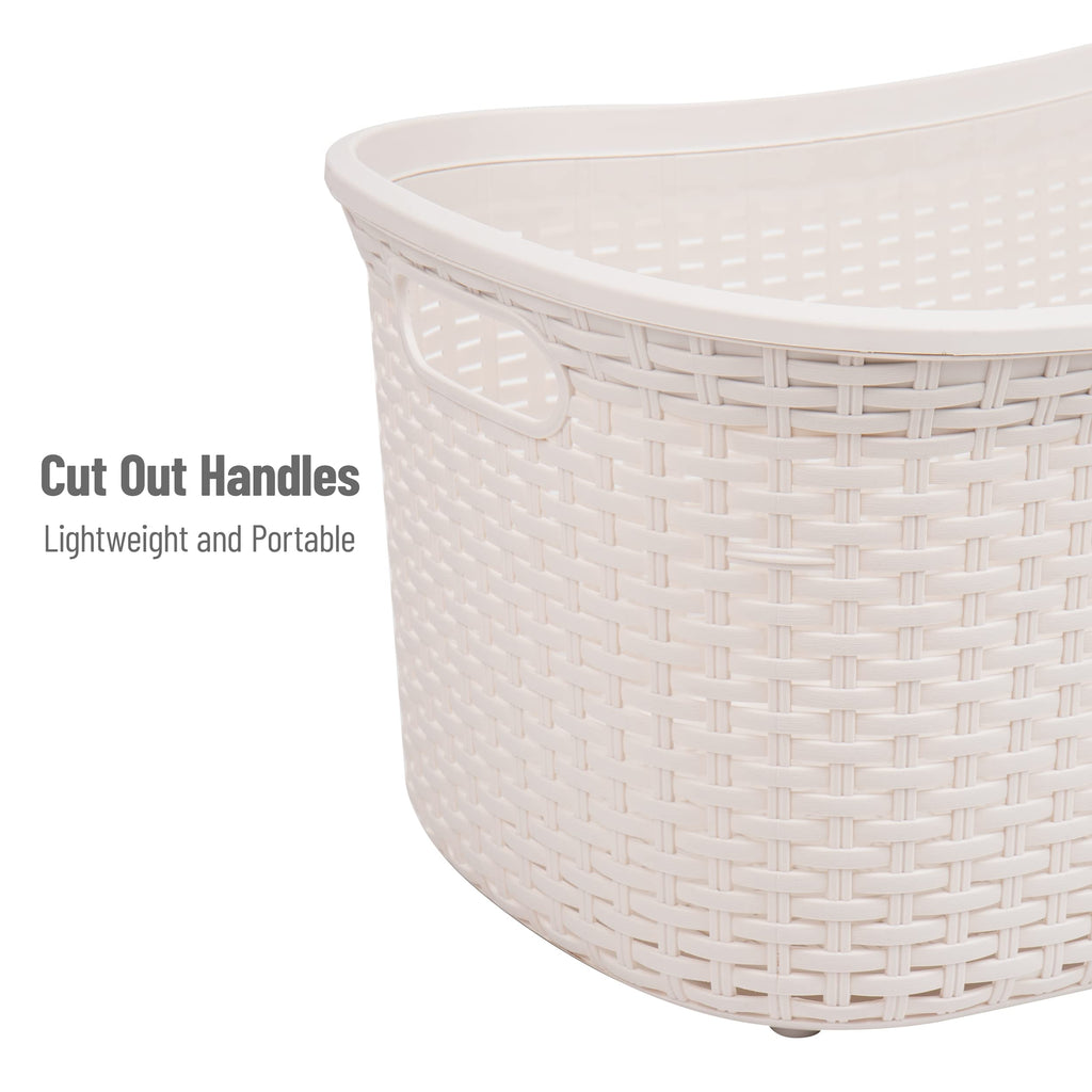 Mind Reader 40L Laundry Basket, Clothes Hamper, Wicker Design, Plastic, 23''L X 14.5''W X 11''H, Set Of 2, Ivory