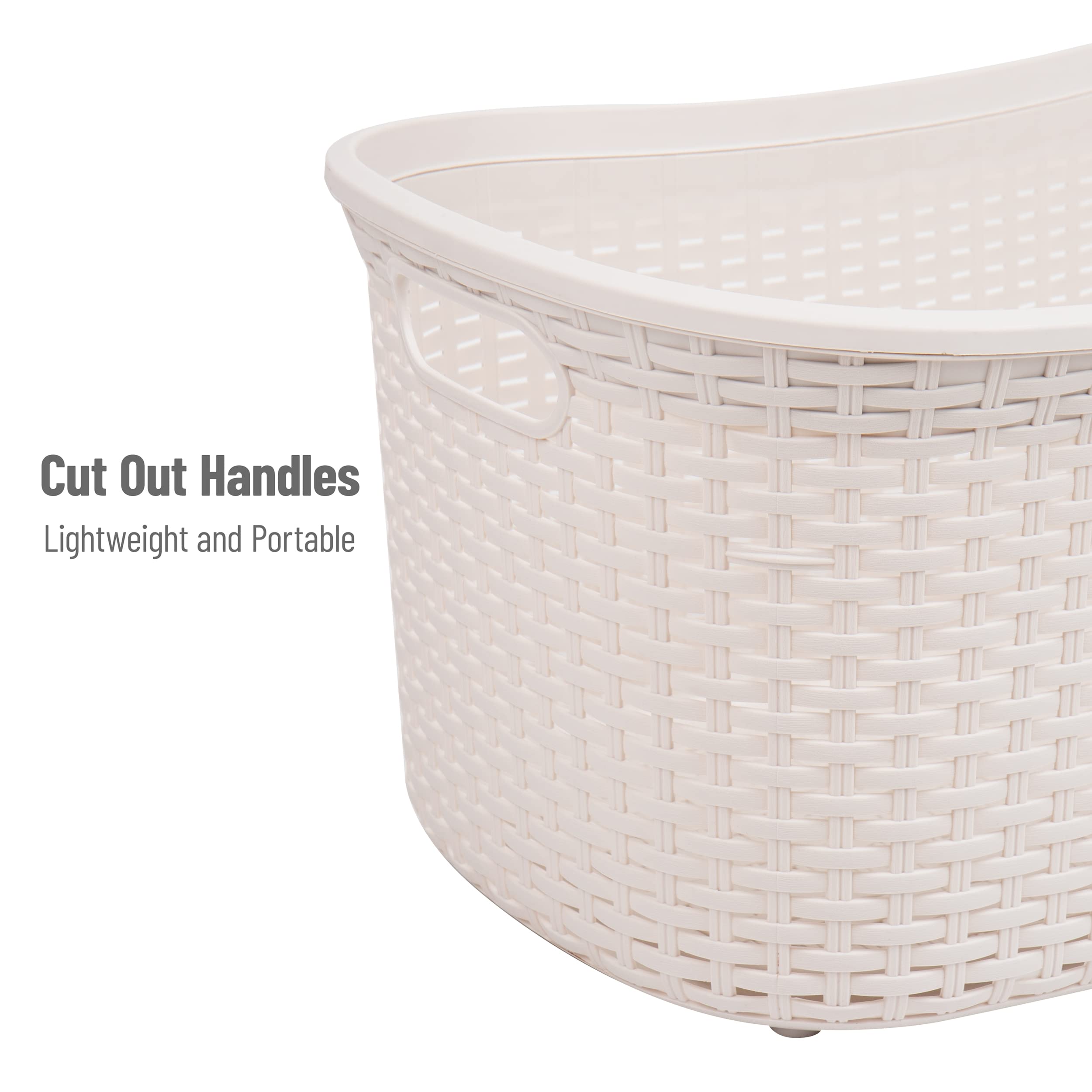 Mind Reader 40L Laundry Basket, Clothes Hamper, Wicker Design, Plastic, 23''L X 14.5''W X 11''H, Set Of 2, Ivory