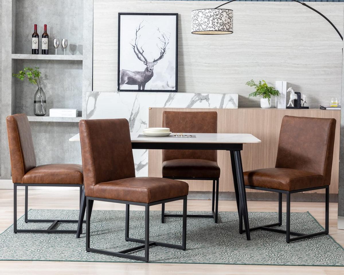 Cimota Modern Dining Chairs Set Of 4, Leather Dining Room Chairs Upholstered Mid Century Armless Guest Side Chair With Black Bas