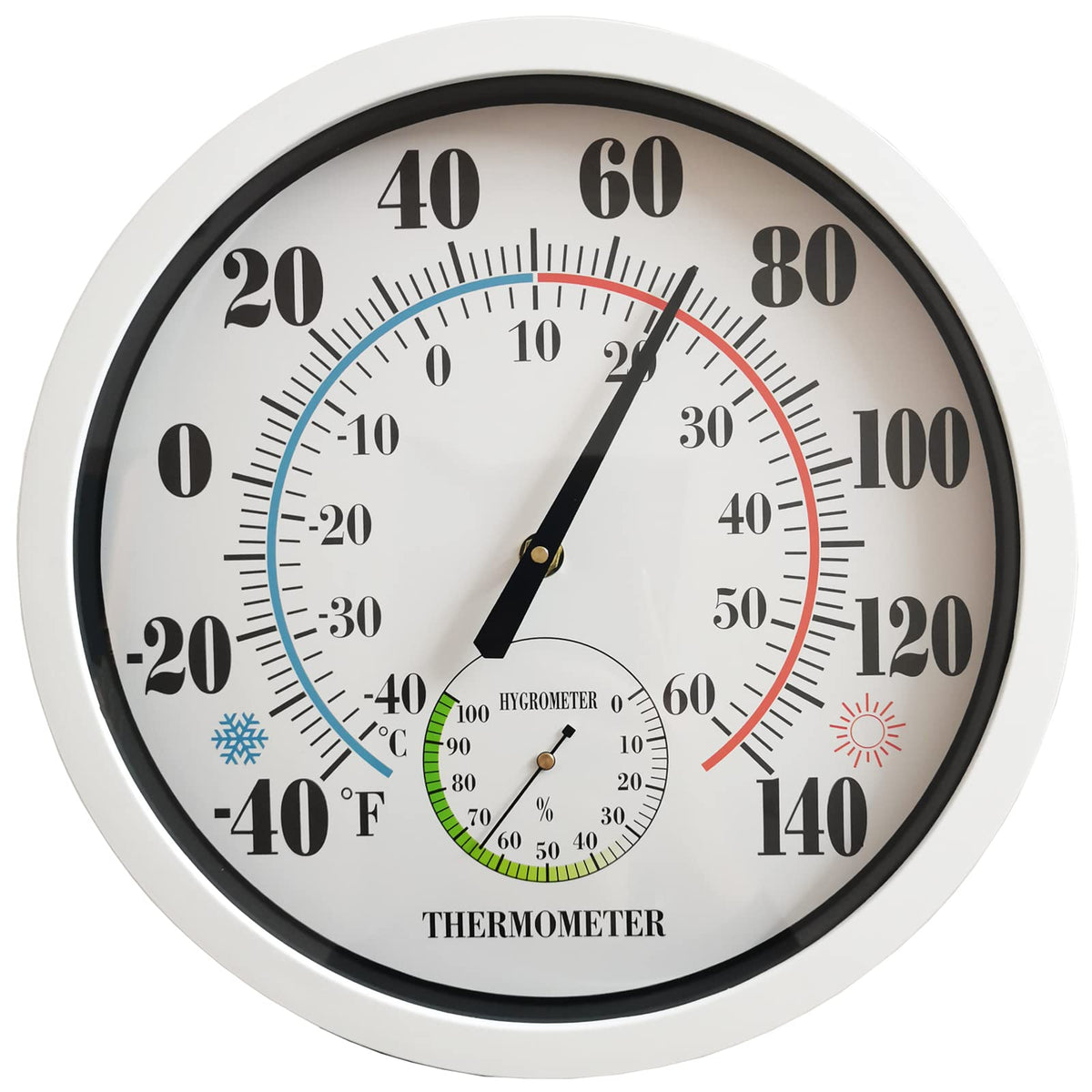 Indoor Outdoor Thermometer Large Numbers 12 Inch Wall Weather Thermometer Hanging Garden Decor Hygrometer No Battery Needed (Whi