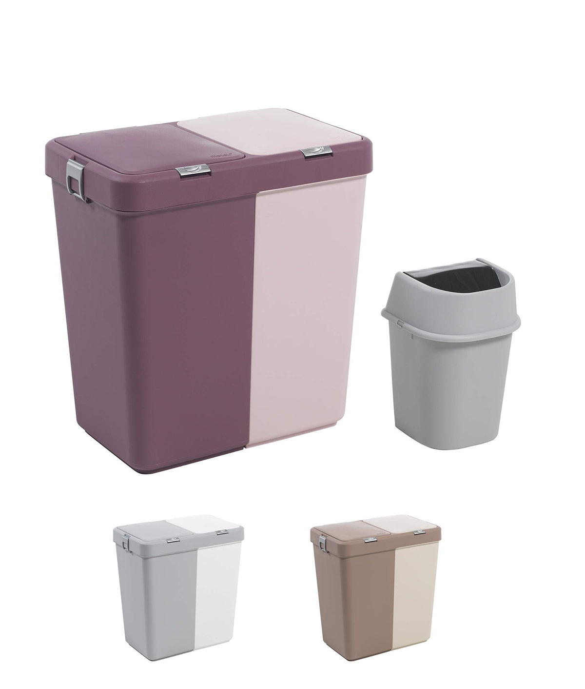 Mabel Home Plastic Laundry Hamper with Lid, 2 sections, Large Laundry Basket  Extra Trash Bin (1,6 Gallons) inc. (PinkPurple)