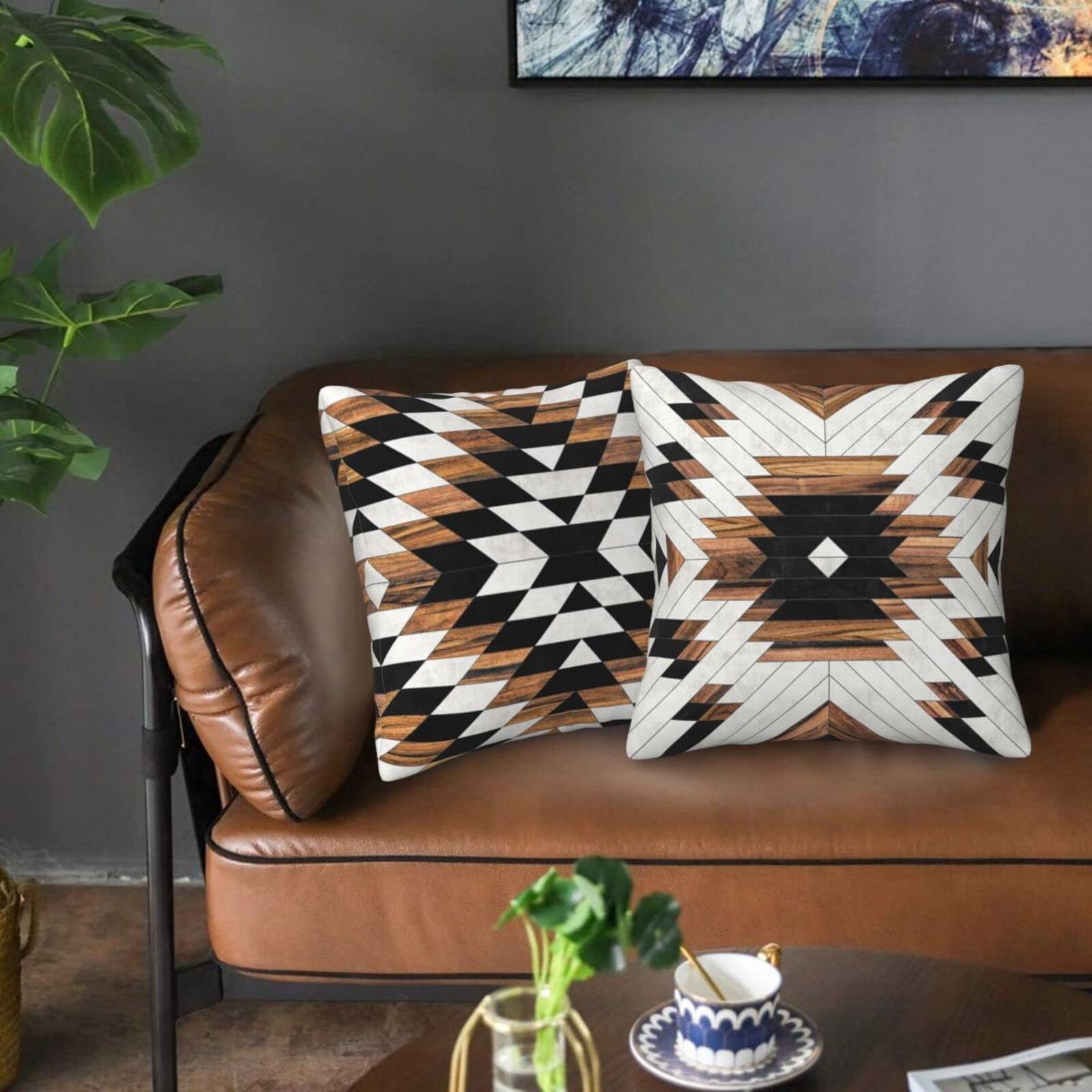 Tribal Aztec Western Wooden Native American Indian Farmhouse Throw Pillow Covers 18X18 In Pillow Case Soft Cushion Pillow Covers