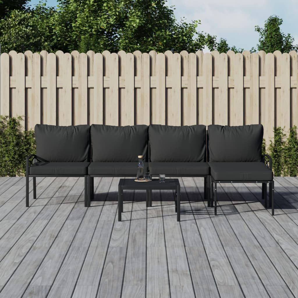 vidaXL 6 Piece Patio Lounge Set with Gray Cushions Steel