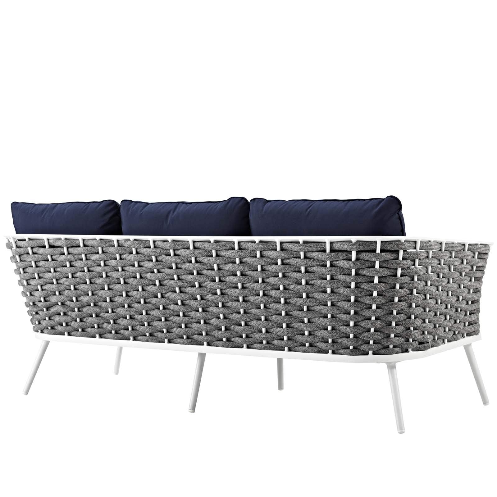 Modway Stance Outdoor Patio Contemporary Modern Woven Rope Sofa In White Navy
