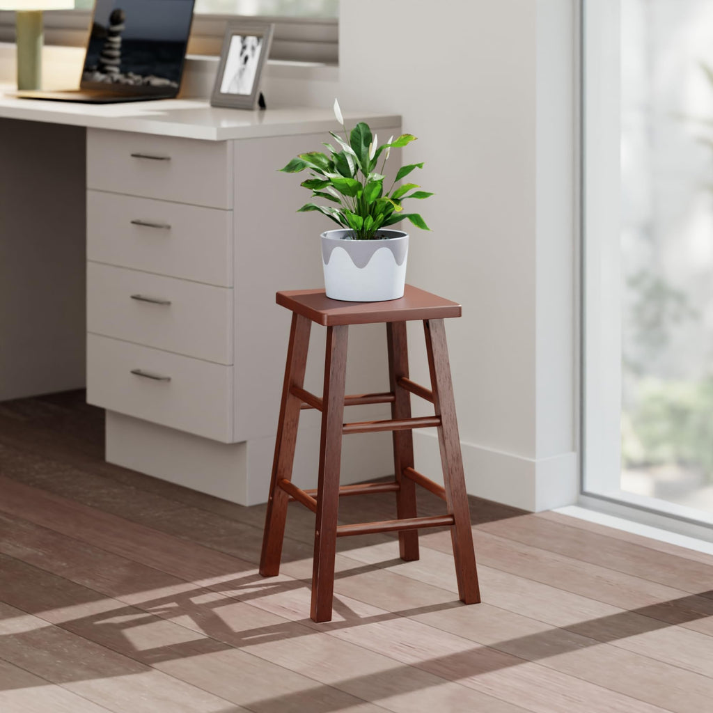 Winsome Carrick Counter Stool, 24In Height, Solid Wood, Walnut Finish