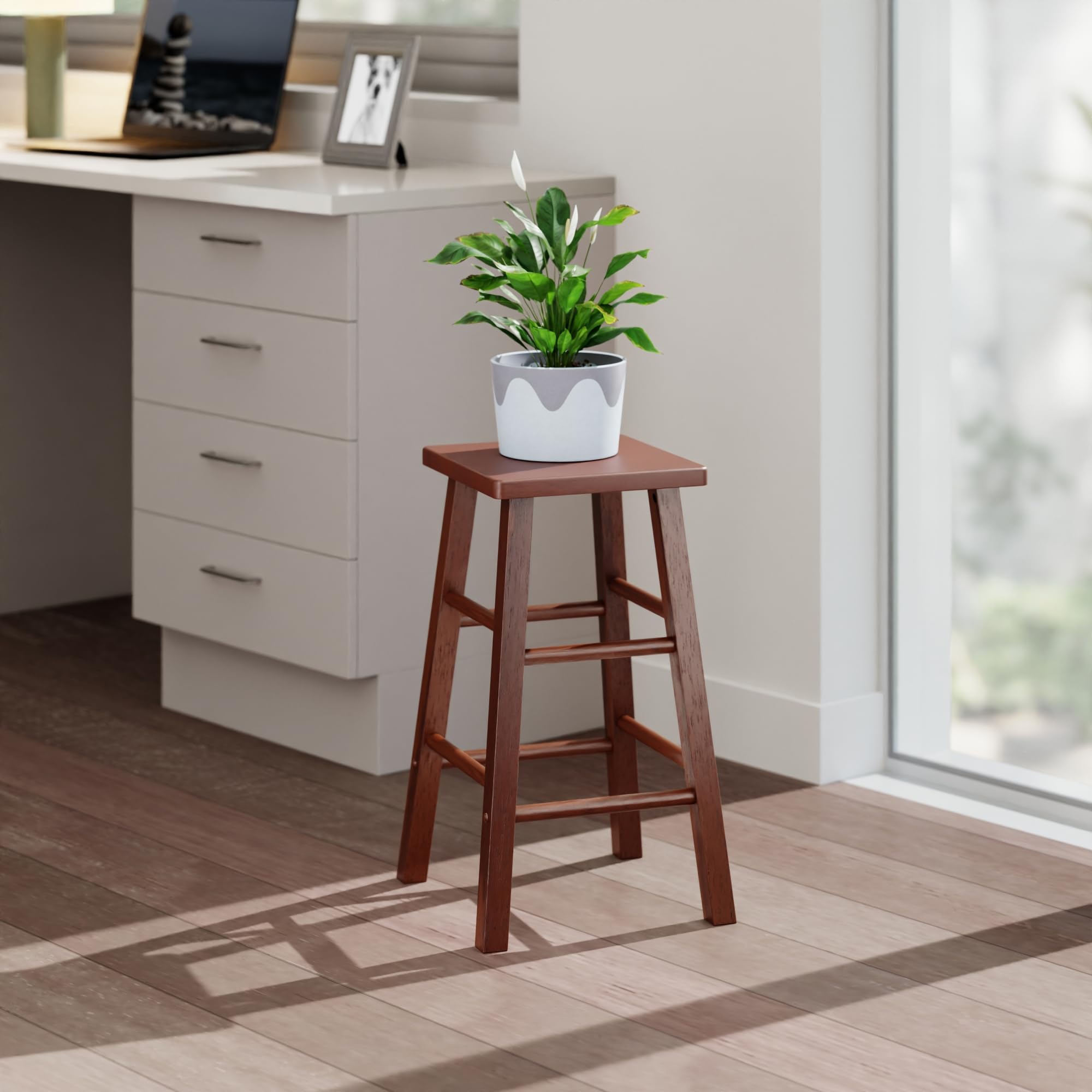 Winsome Carrick Counter Stool, 24In Height, Solid Wood, Walnut Finish