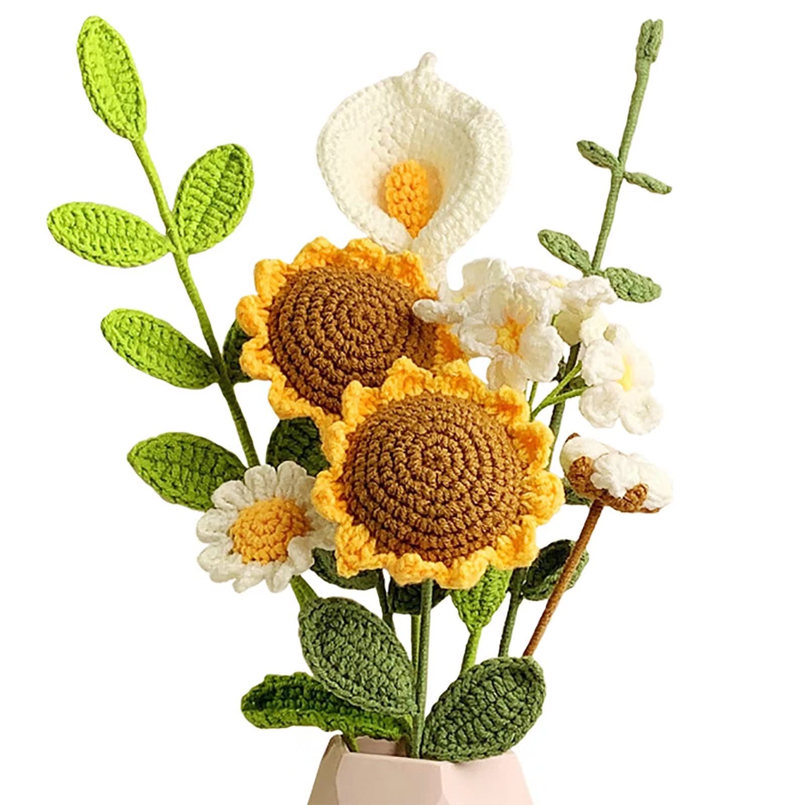 Emivery Crochet Flower Bouquet, Handmade Artificial Sunflowers Bouquet Knitted Flowers Crochet Sunflower Decor for Home Kitchen 