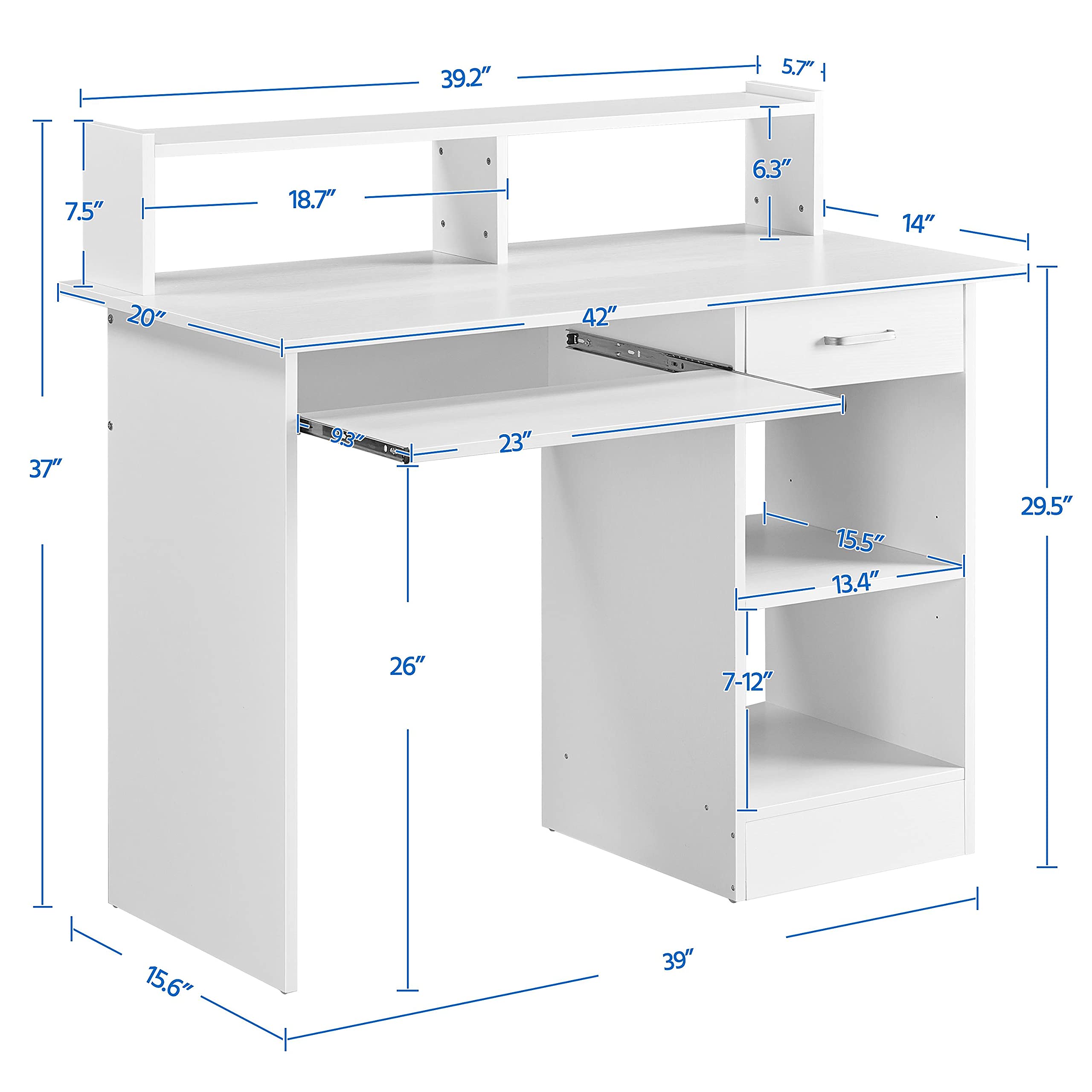 Yaheetech Desk With Keyboard Tray, Home Office Computer Desk Wooden Pc Laptop Desk, Morden Sturdy Study Writing Table, White