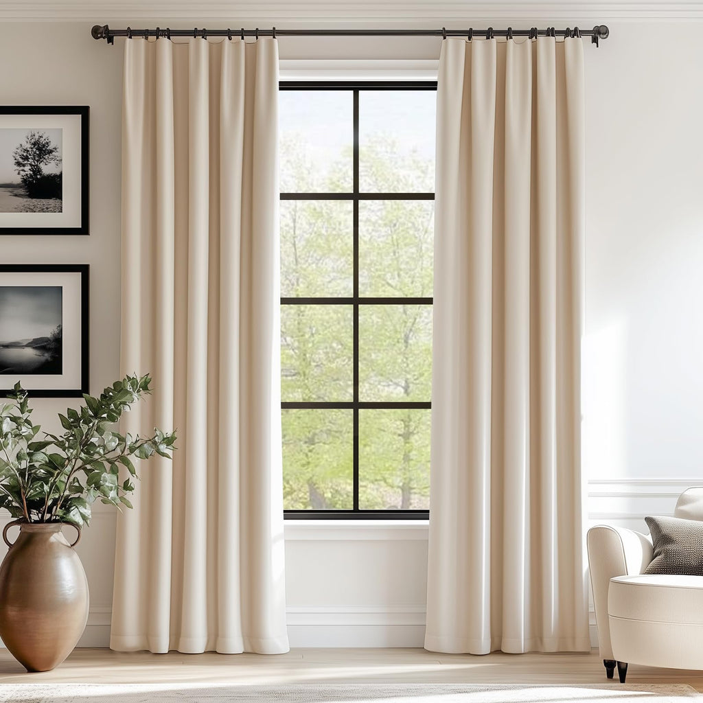 Lazzzy Velvet Curtains Beige Room Darkening Drapes For Bedroom Living Window Treatments Luxury Rod Pocket 90 Inches Long 2 Panels, W42 X L90
