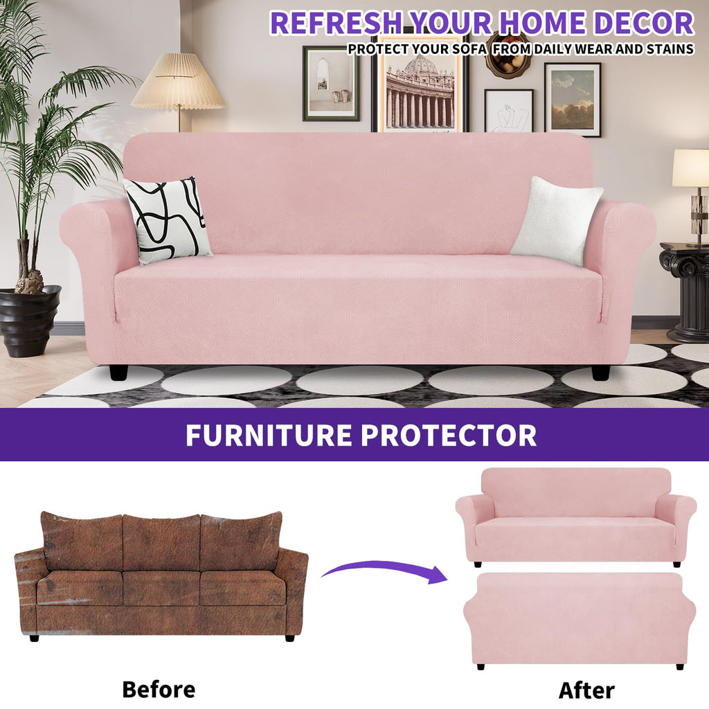 Znsayotx Super Stretch Sofa Cover (71'-91'), New Striped Sofa Covers Fitted Slipcovers With Elastic Bottom, Dog Cat Pets Proof Spandex Washable Fabric Comfortable & Durable (Chintz Rose, Sofa)