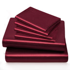 Horbaunal 6 Piece Satin Sheet Set Queen Size Luxury Silky & Soft Burgundy Satin Queen Bed Sheet Set With 16'' Deep Pocket, 1 Fit
