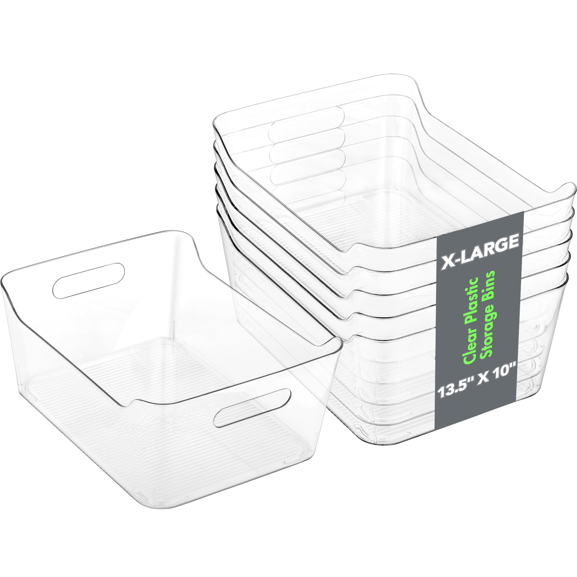 Tiawudi 2 Pack Plastic Storage Bins, Extra Large Pantry Organizer, 13.5 x 10 Clear Storage Containers and Organizer Bins, Multi-