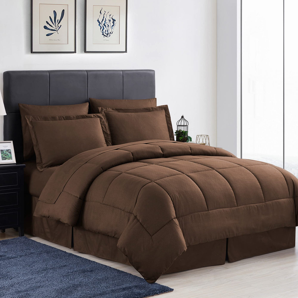 Queen Comforter Set 8 Piece Bed In A Bag With Bed Skirt, Fitted Sheet, Flat Sheet, 2 Pillowcases, 2 Pillow Shams, Queen, Greek K