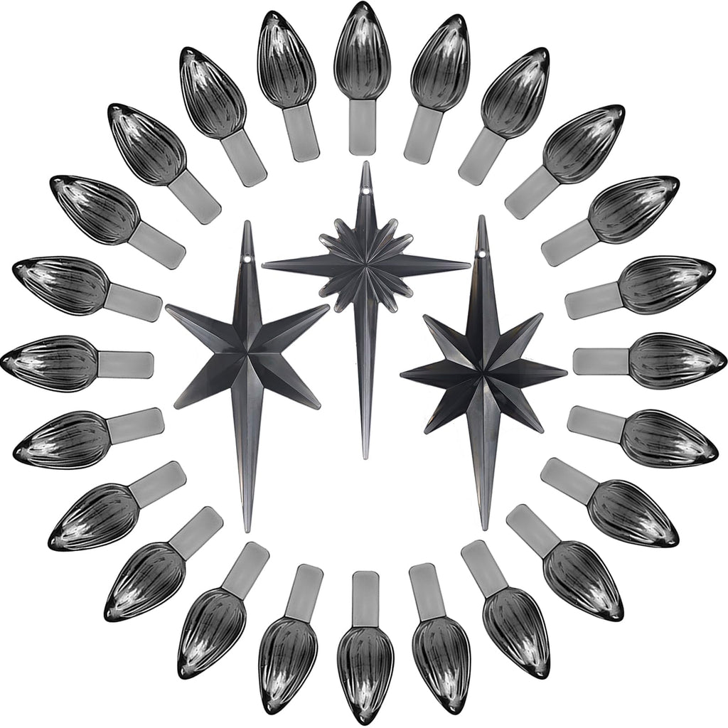 Ceramic Christmas Tree Replacement Lights Bulbs, Black Gray Medium Twist Plastics Pegs Ornaments for Ceramic Tree(87 Bulbs& 3 To