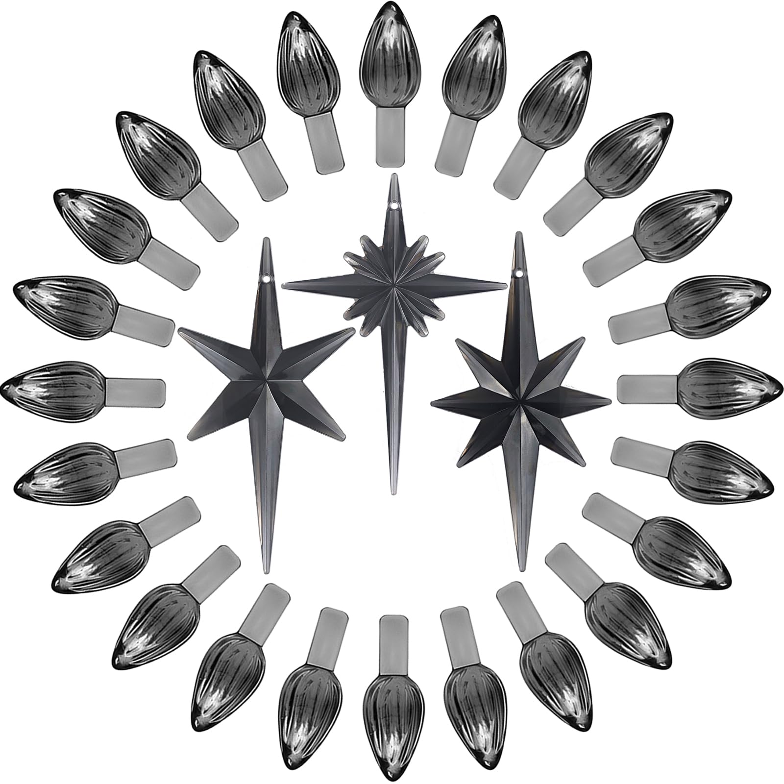 Ceramic Christmas Tree Replacement Lights Bulbs, Black Gray Medium Twist Plastics Pegs Ornaments for Ceramic Tree(87 Bulbs& 3 To