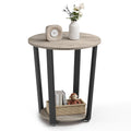 VASAGLE End Table, Round Side Table with Storage Shelf, Easy Assembly, Industrial Accent Furniture with Steel Frame, Heather Gre
