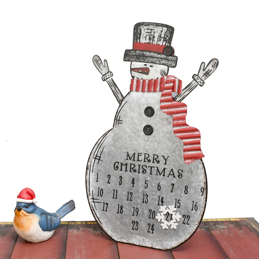Metal Snowman Christmas Countdown Decorations, Rustic Snowman Table Top Decor 24 days Christmas Advent Calendar Wall Hanging Sno