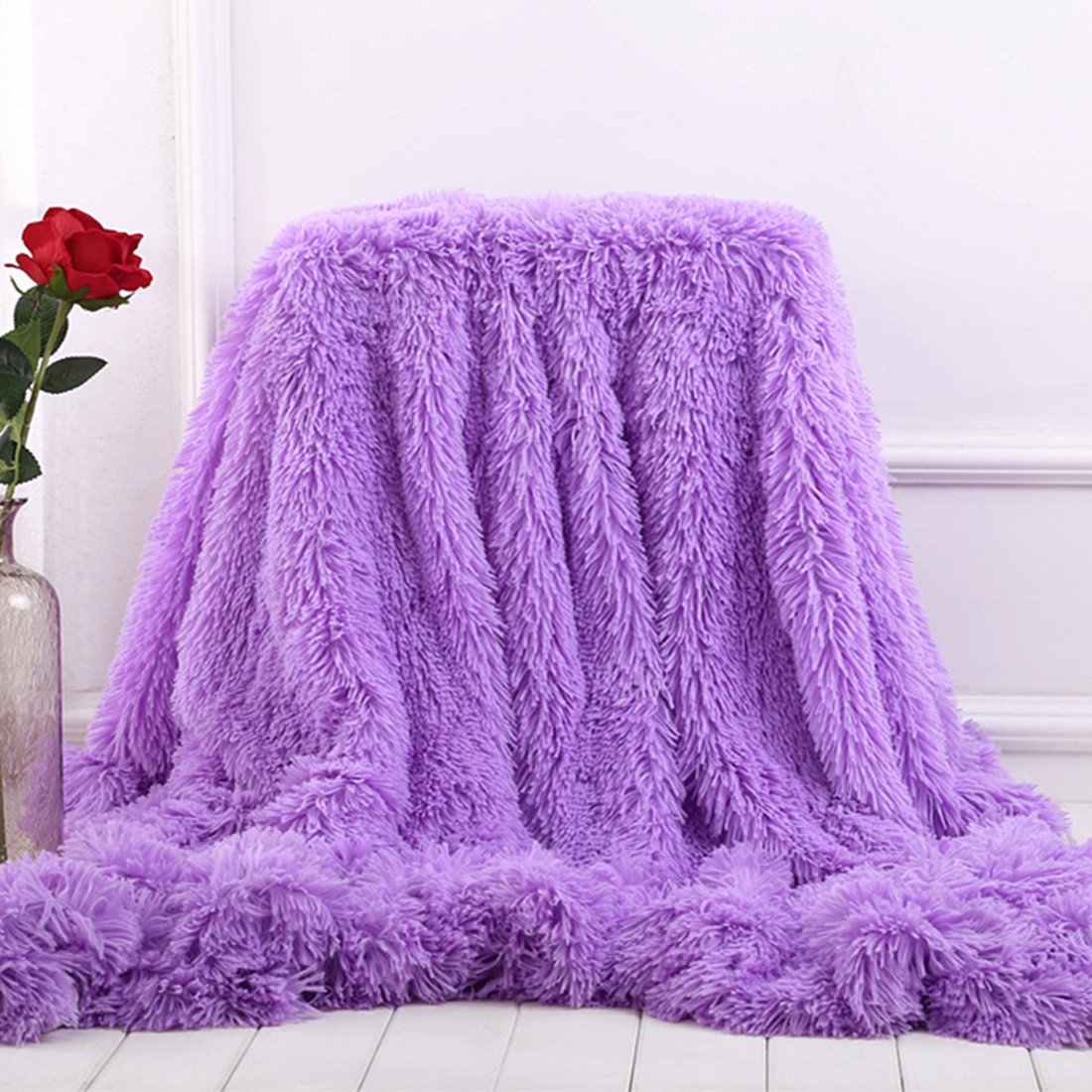 Plush Super Soft Blanket Bedding Sofa Cover Furry Fuzzy Fur Warm Throw Qulit Cozy Couch Blanket For Winter (51'X63', Purple)