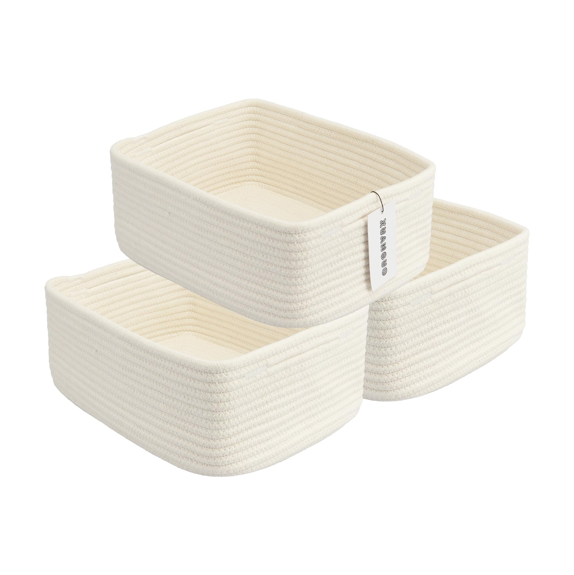 XUANGUO Small Woven Storage Baskets 13X9   X5 Decorative Rope Bins for Organizing Shelves, Closets, and Toys, Empty Gift Baskets