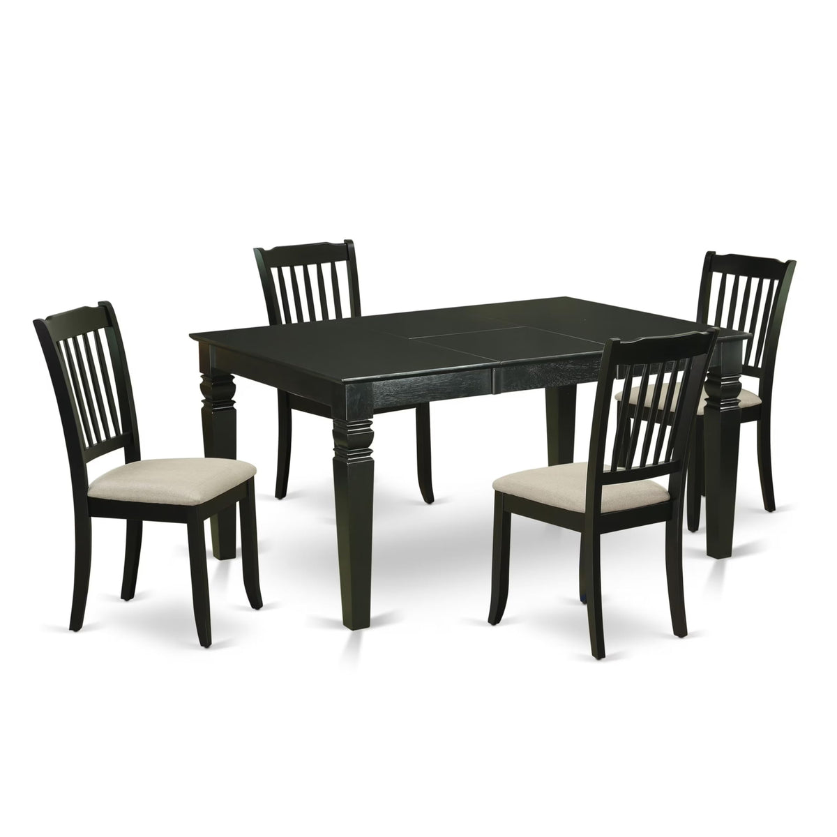 East West Furniture WEDA5-BLK-C 5 Piece Dining Set Includes a Rectangle Dining Room Table with Butterfly Leaf and 4 Linen Fabric Upholstered Chairs, 42x60 Inch, Black