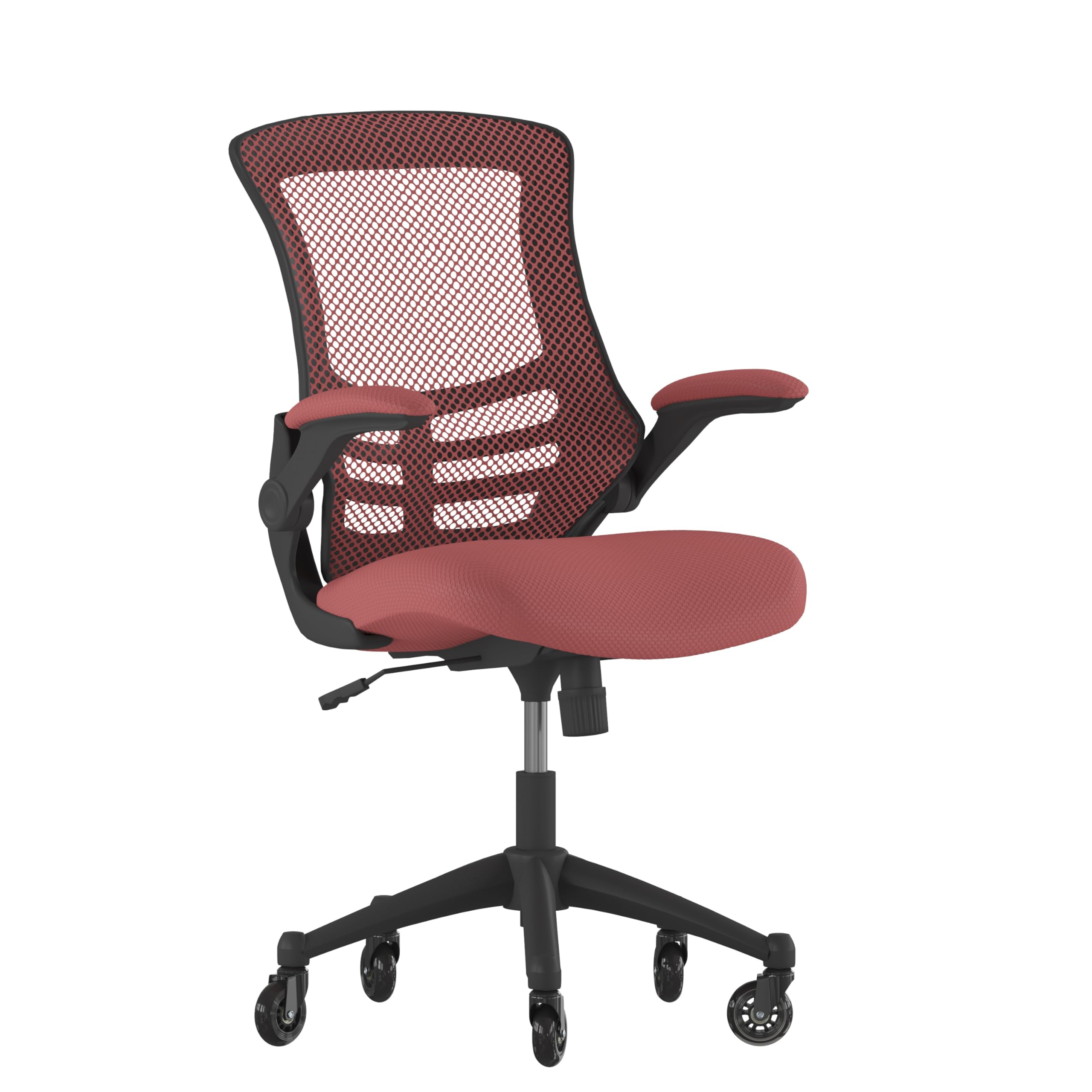 Flash Furniture Kelista Mid-Back Red Mesh Swivel Ergonomic Task Office Chair With Flip-Up Arms And Transparent Roller Wheels