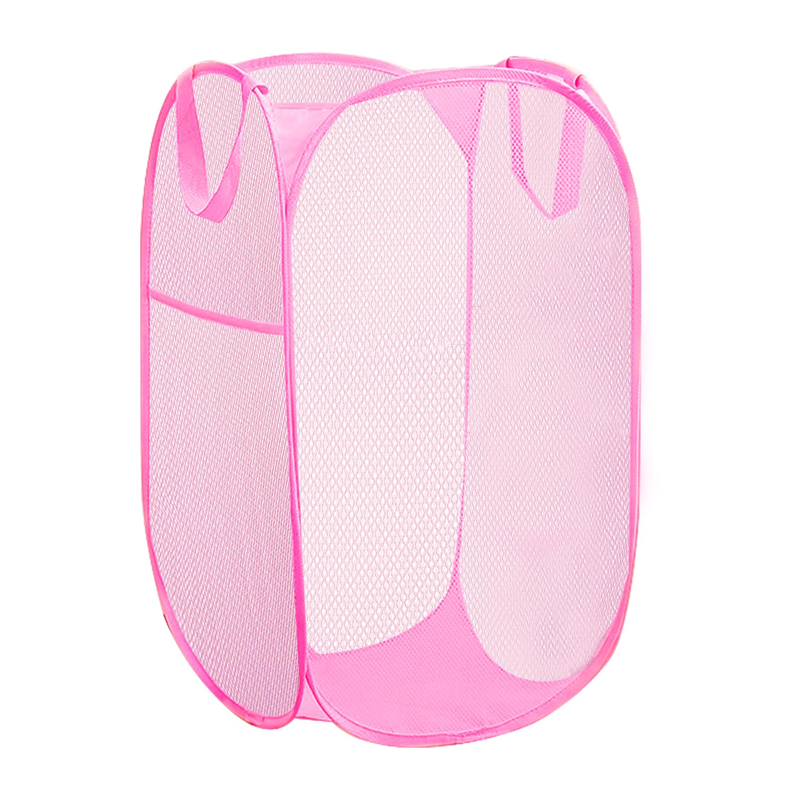 Aplter Portable Mesh Pop Up Laundry Hamper Pink Vertical Collapsible Laundry Basket With Strong Handles for Easy Storage, Suitab