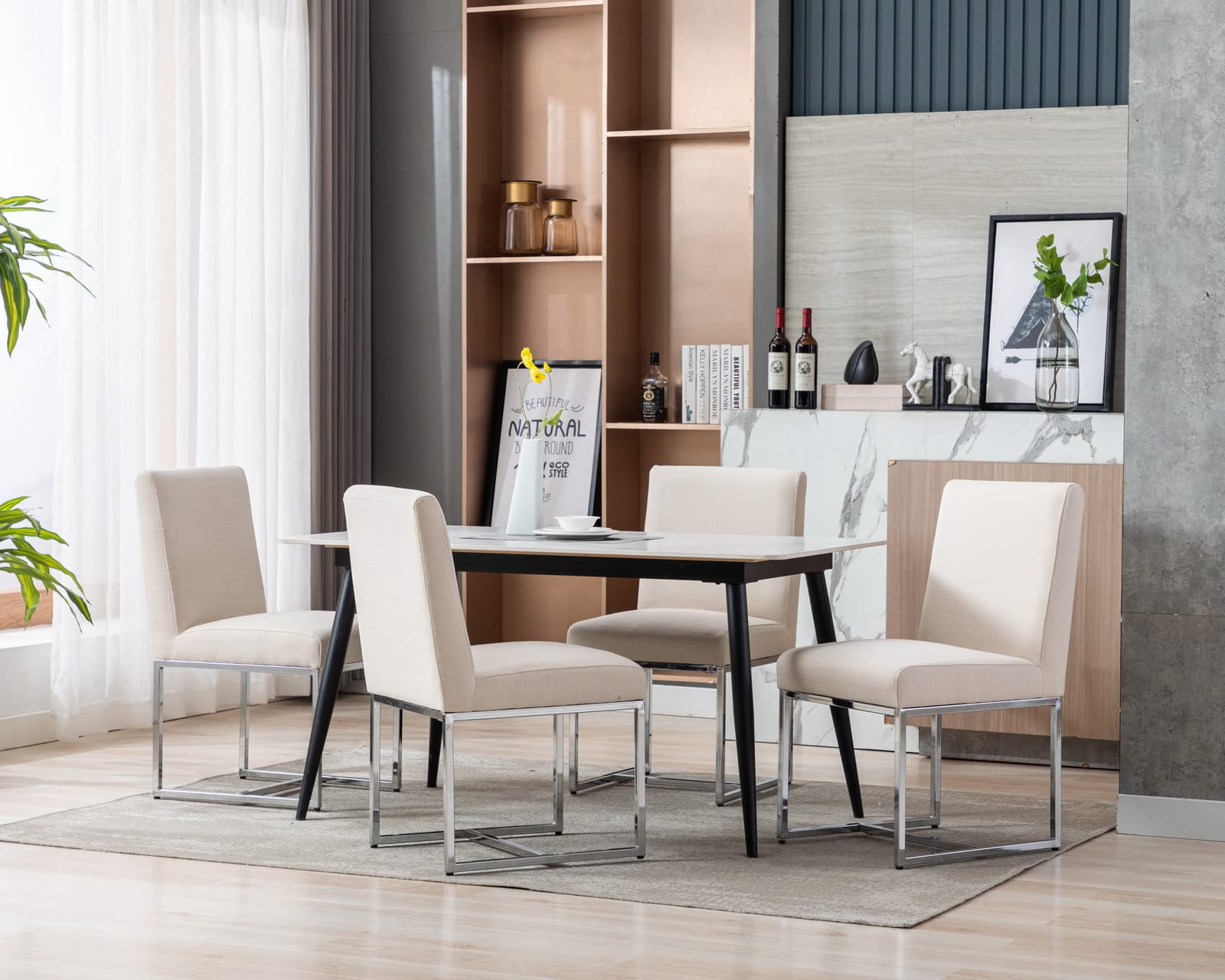 Cimota Modern Dining Chairs Set Of 4, Upholstered Dining Room Chairs Armless Guest Side Chair With Chrome Base For Dining Room/K