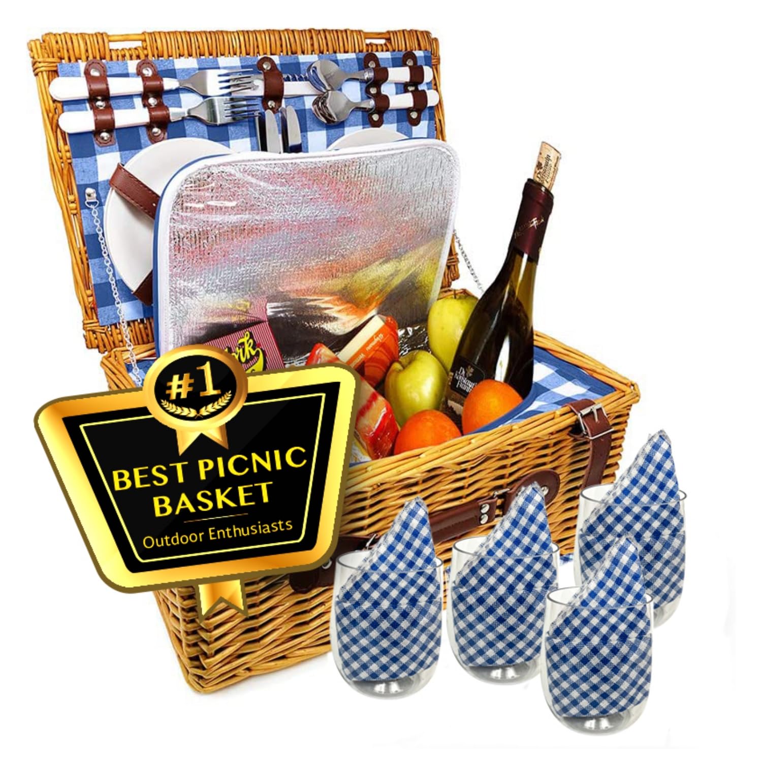 Nature Gear Picnic Basket, Wicker Basket With Handle For Outdoors, Insulated Woven Basket, Includes A Service Kit Of Dinnerware