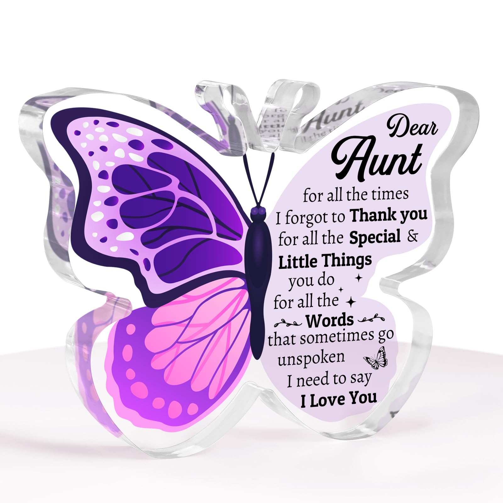 Aunt Gifts - Engraved Butterfly-shaped Acrylic Plaque 3.9x3.3 inch, Best Aunt Ever Gifts, Aunt Birthday Gifts, Gifts for Aunt, A
