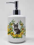 Caroline's Treasures CK2964SOAP Schnauzer #1 in Sunflowers Ceramic Soap Dispenser Hand Soap Dispenser Pump Bottles for Bathroom 