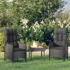 vidaXL 3 Piece Modern Black Patio Lounge Set with Reclining Function, Solid Acacia Wood Tabletop and Durable Poly Rattan Material