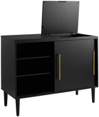 Crosley Furniture Everett Media Console and Record Player Stand with Storage for Vinyl Records, Matte Black
