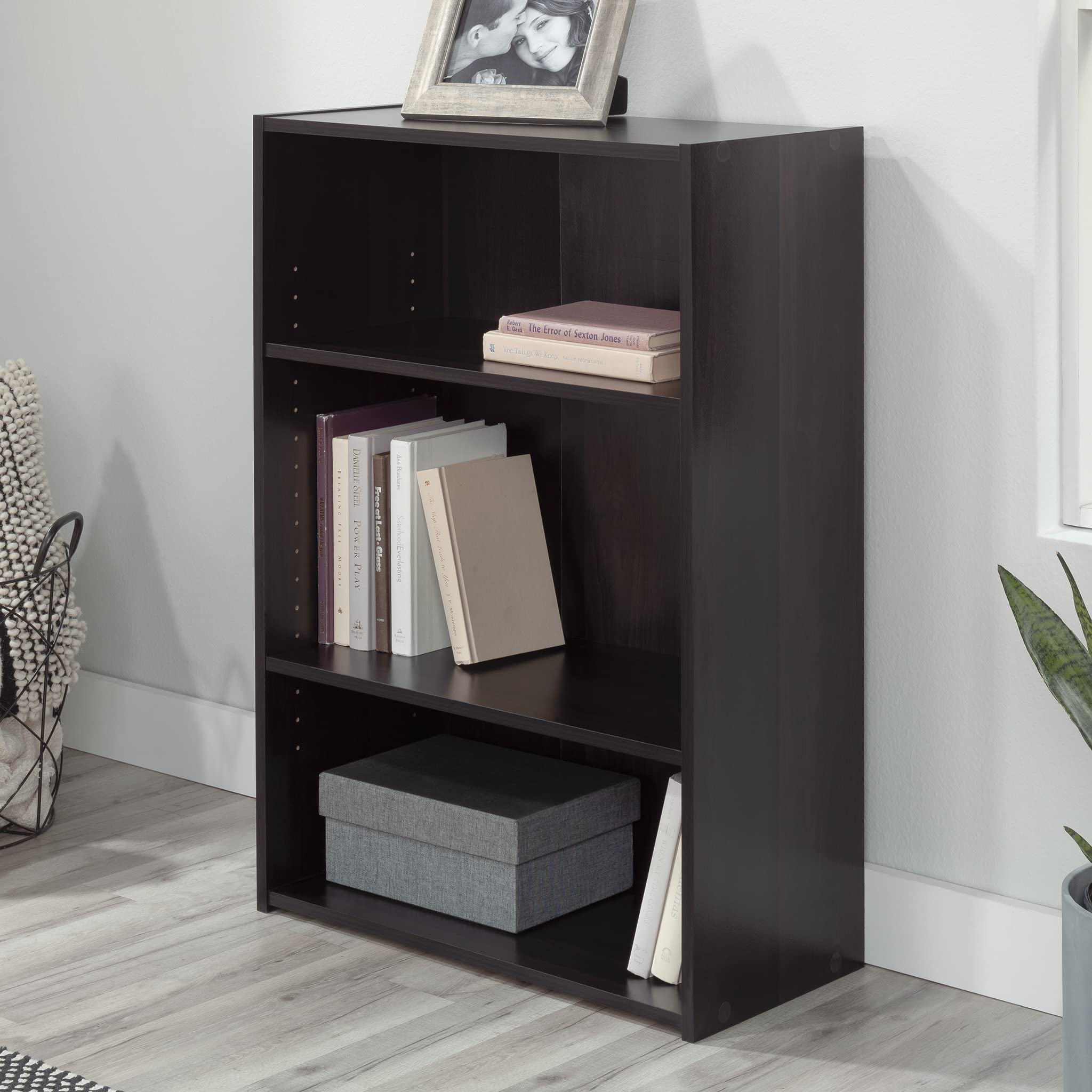 Sauder Beginnings 3-Shelf Bookcase, Bookshelf With Adjustable Storage Shelves, L: 24.57' X W: 11.50' X H: 35.28', Cinnamon Cherry