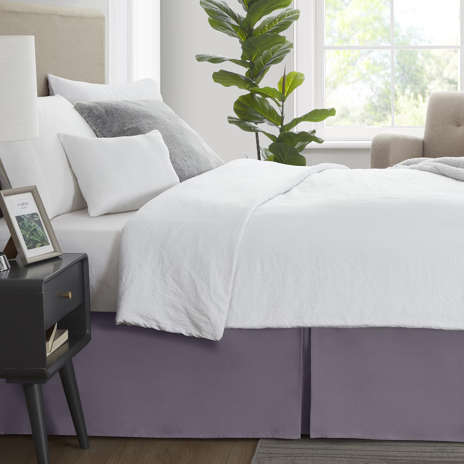 Nestl Grayish Purple Bed Skirt King Size - King Bed Skirt 14 Inch Drop - Brushed Microfiber Bed Skirts - Hotel Quality Pleated Bed Skirt - Shrinkage & Fade Resistant