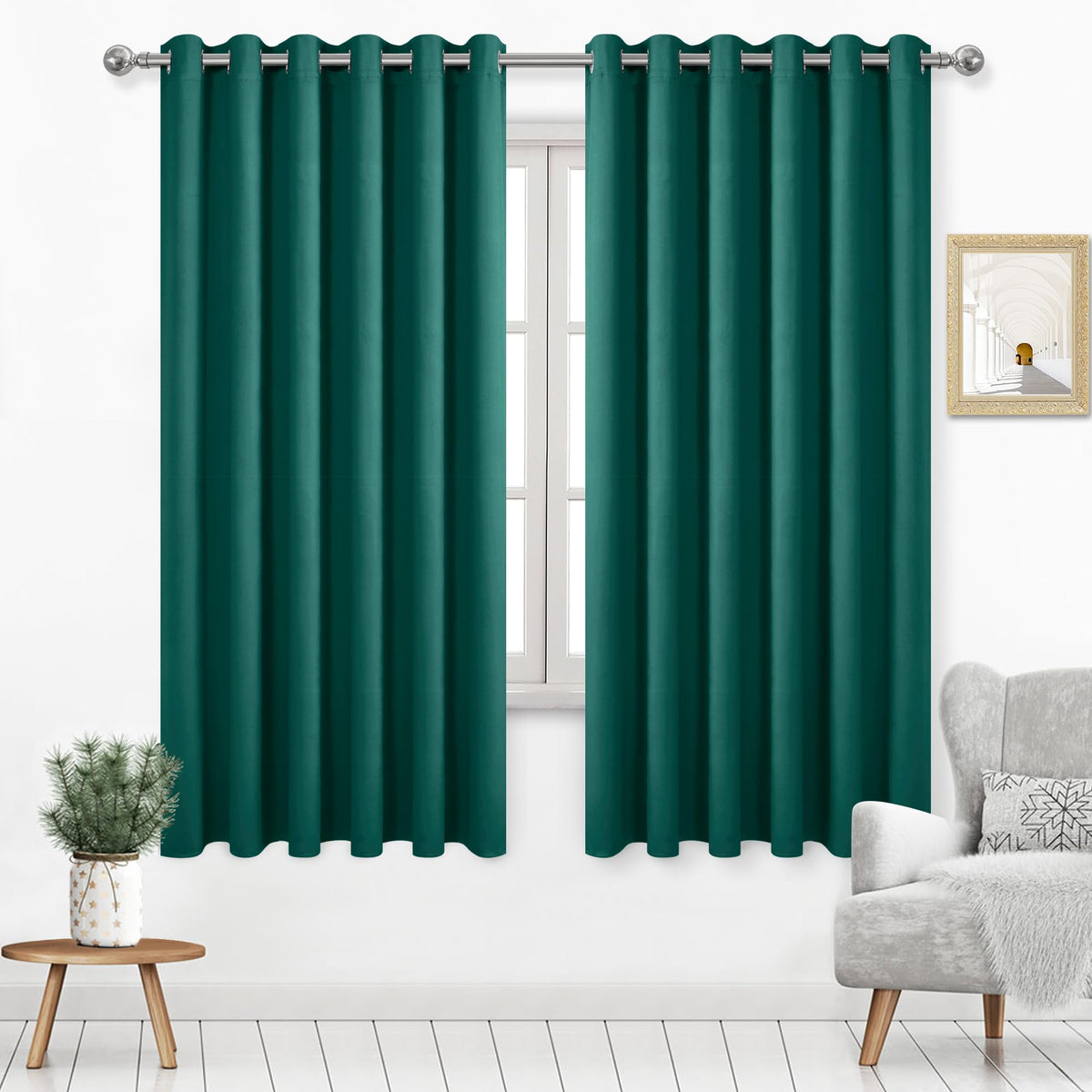 Dwcn Emerald Green Christmas Curtains 63 Inches Long, Blackout Curtains For Bedroom, Solid Grommet Living Room Curtains Extra Wi