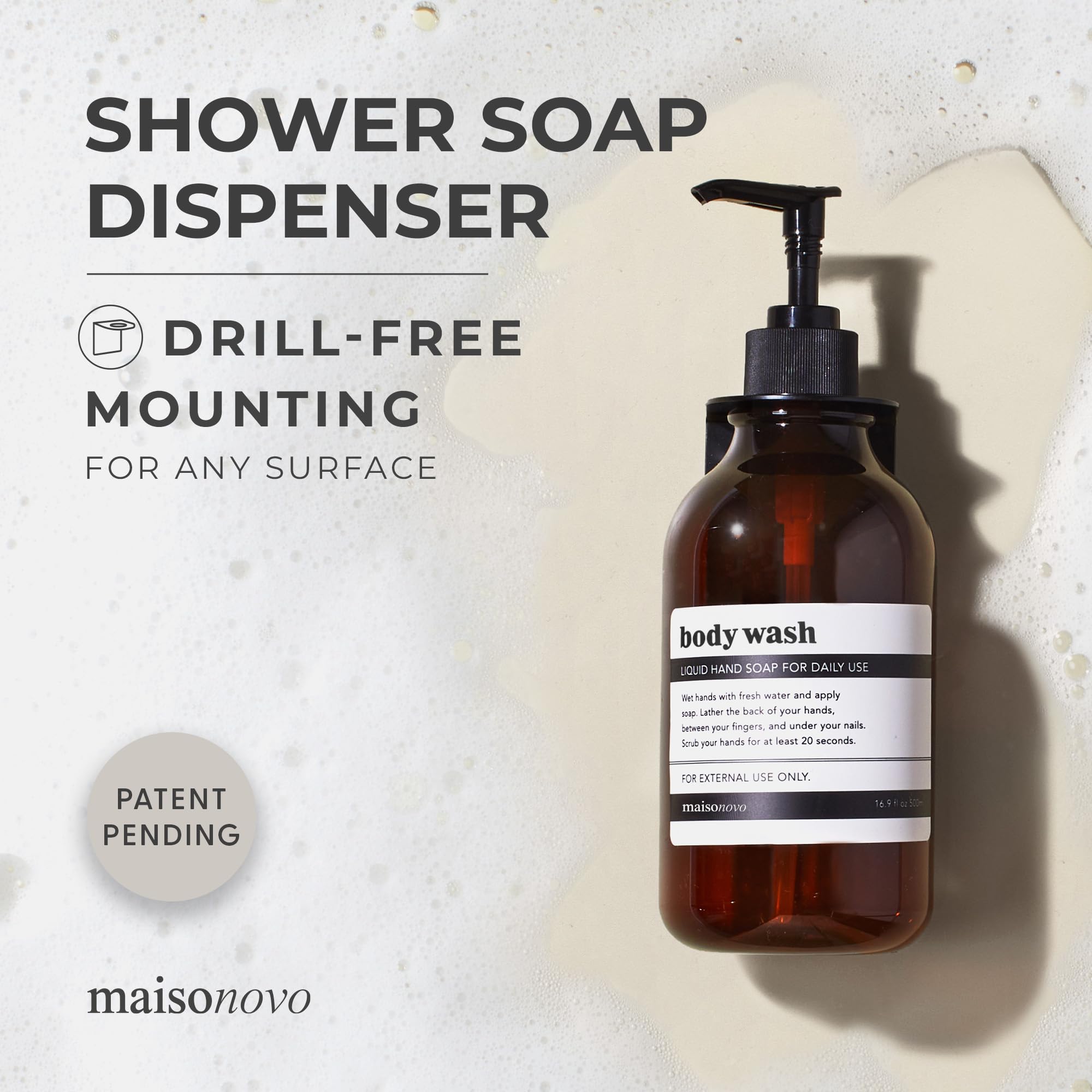 Maisonovo Shampoo And Conditioner Dispenser - Shower Soap Dispenser Wall Mounted - 16.9 Fl Oz Set Of 1 Amber Plastic Bottles Bla