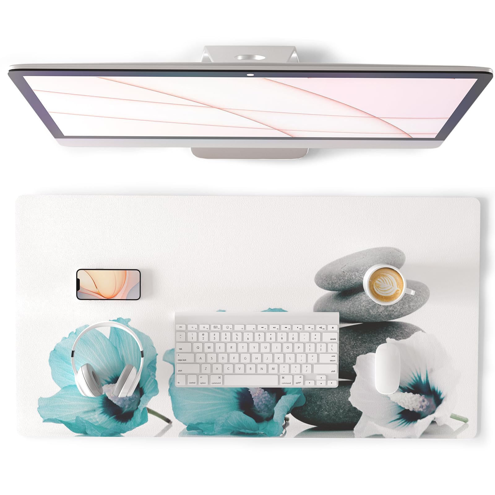 Qiyi Desk Pad, Non-Slip Pu Leather Desk Blotter Protector, Kids Floral Print Waterproof Computer Desk Mat, Thick Home & Office L