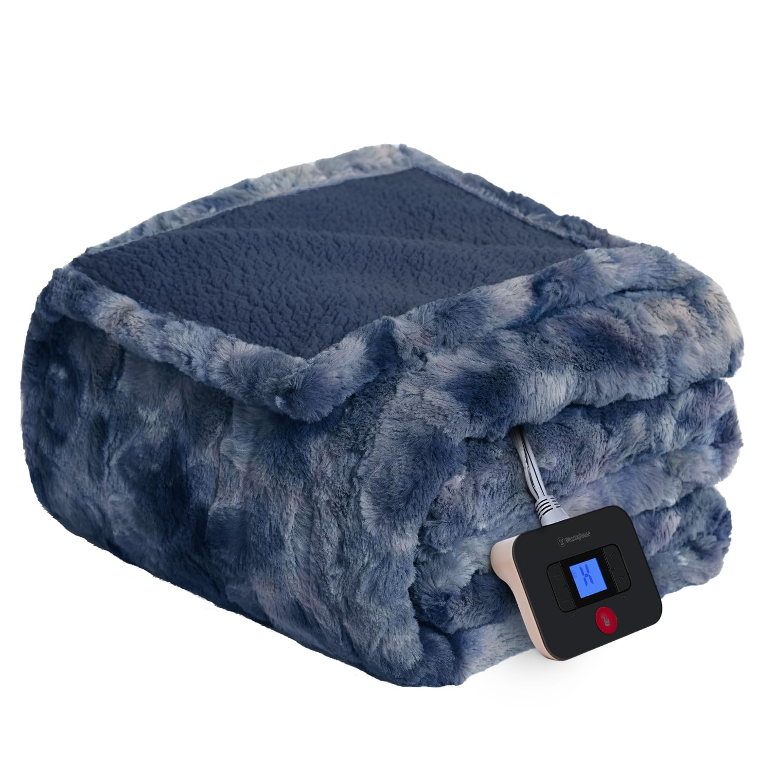 Westinghouse Electric Blanket Twin, Faux Fur Heated Blanket With 10 Heating Levels & 1-12 Hours Auto Off, Soft Cozy Sherpa Heate
