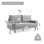 American Furniture Classics Grey 69 Inch Wide Upholstered Two Cushion Sofa with Bolster Pillows Velvet, 68" x 32" x 37"