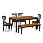 East West Furniture NIAN6-BCH-LC 6 Piece Dining Table Set Contains a Rectangle Dining Room Table with Butterfly Leaf and 4 Faux Leather Upholstered Chairs with a Bench, 36x66 Inch, Black & Cherry
