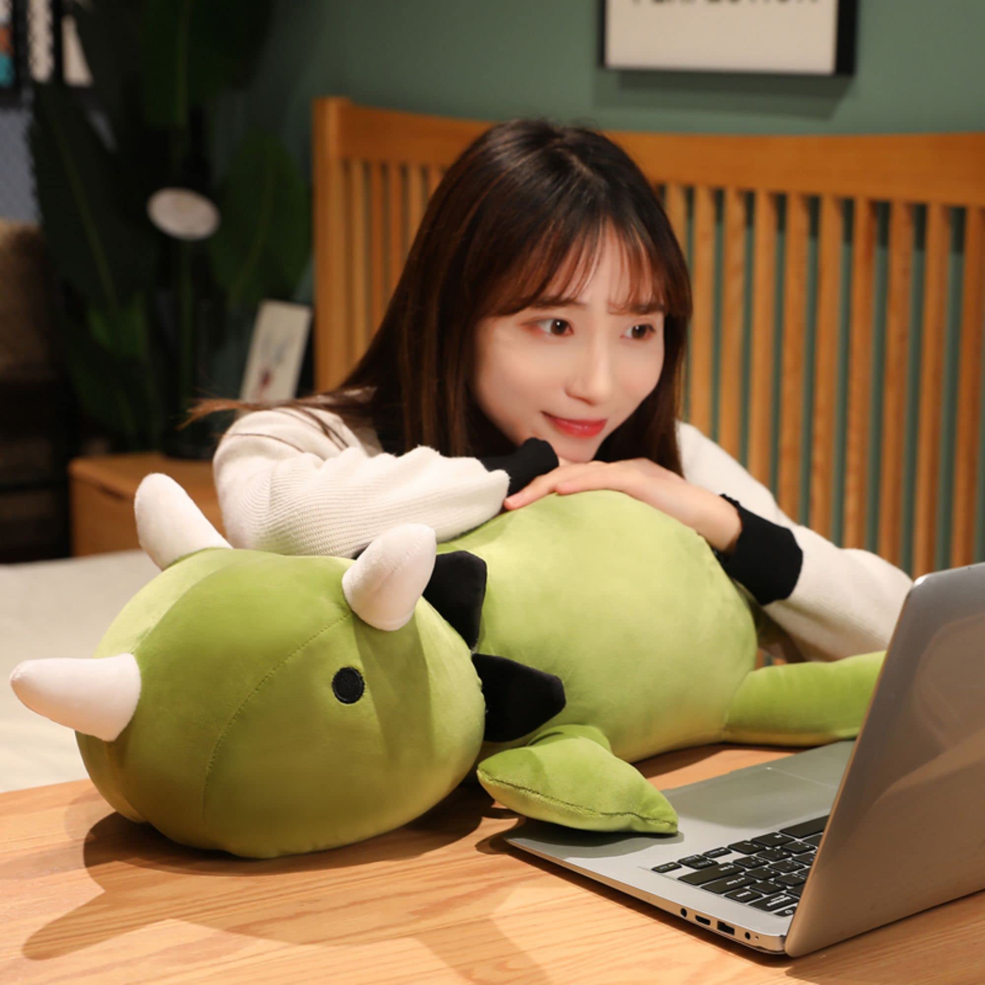 Sqeqe Weighted Dinosaur Plush, Anxiety Stuffed Animals, Dinosaur Plushie Dino Throw Pillows For Kids Adults Green 9.8 Inch, 0.8